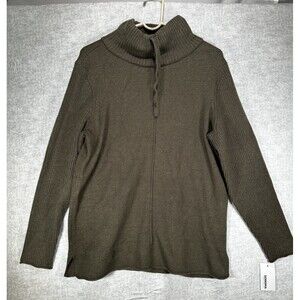 NWT Sonoma Green Mock Neck Draw String Knit Sweater Women’s Size Large